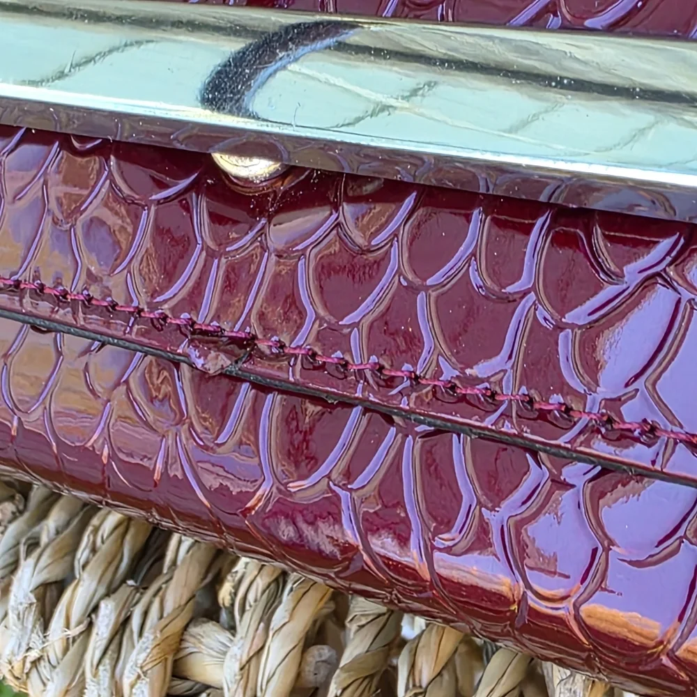 The Danbury Mint Ruby Red Leather Croc Pattern Handbag And Wallet Burgundy